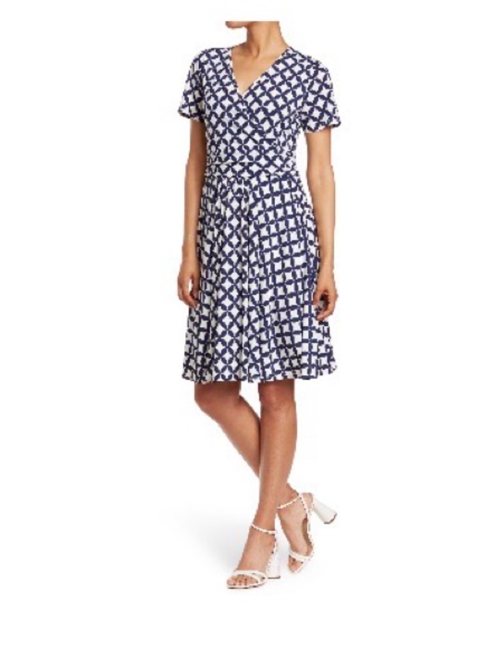Love by Design- Mallory Short Navy & White Geometric Faux-Wrap Mini Dress